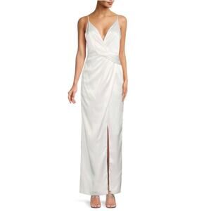Aidan by Aidan Mattox Ivory V-Neck Draped Column Maxi Gown Sz 10 NWT